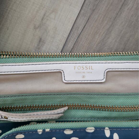 Fossil Crossbody Blue/Green Polka Dot Adjustable Strap PVC Coated Bag - Picture 6 of 12